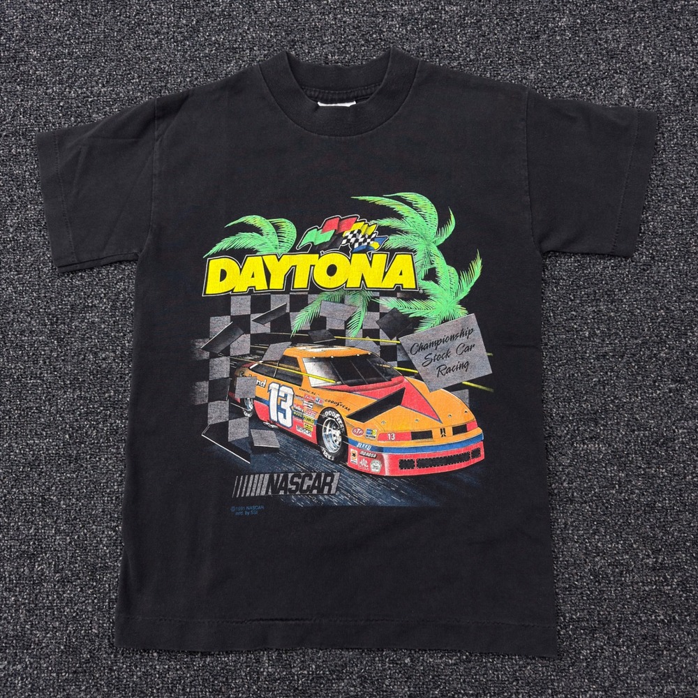 Vtg 1991 NASCAR Daytona SSI T-Shirt Kids Size M 12/14 Black Single‎ Stitch USA